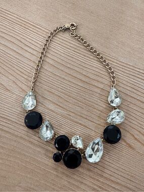 J. Crew Gold-Tone Necklace with Black and Clear Stones